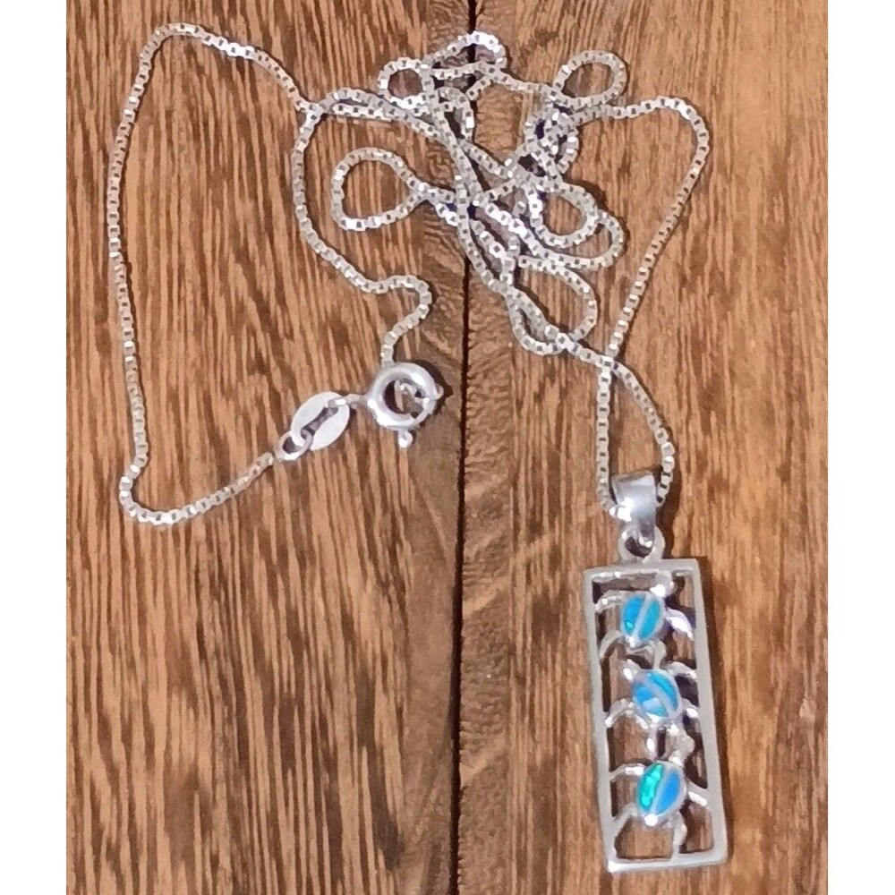 Turtle Opal Inlay Pendant AGM Italy Sterling Silver Chain Necklace